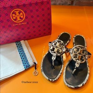 Tory Burch Snake Printed Metal Miller Sandals